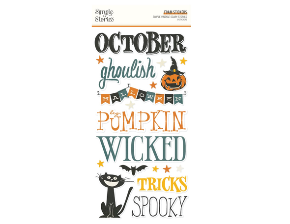 Simple Stories Simple Vintage SCARY STORIES Foam Stickers