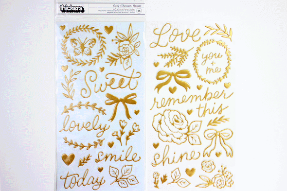 Maggie Holmes Marigold "LOVELY" Gold Puffy Phrase & Icon Thickers