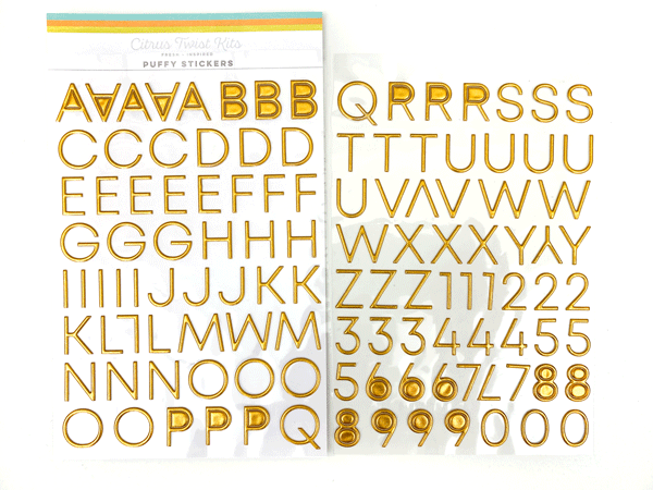 Citrus Twist Gold Alphabet Puffy Stickers