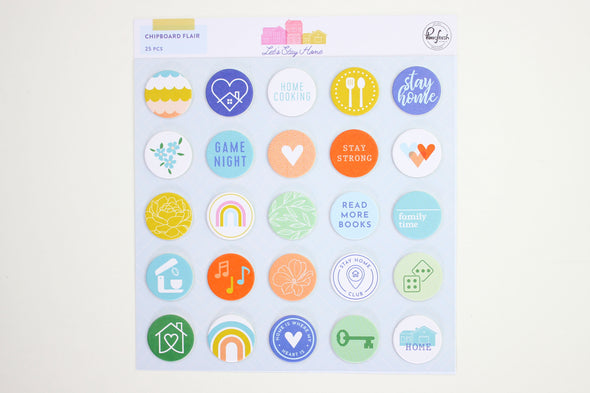 Pinkfresh LET'S STAY HOME Chipboard Flair Stickers