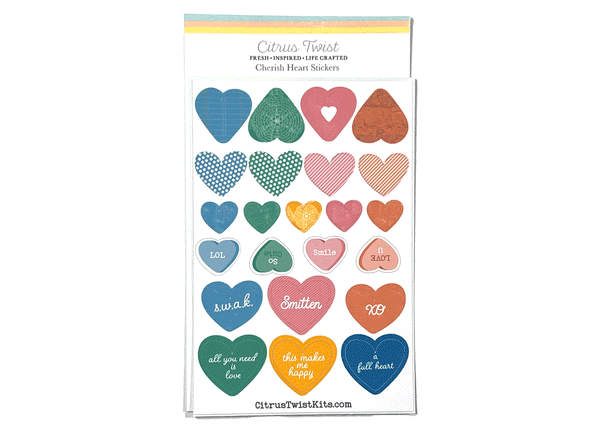 Citrus Twist Life-Crafted CHERISH HEART Stickers